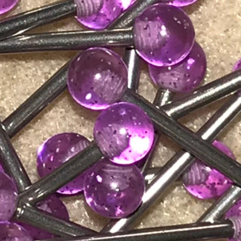 14 Gauge Purple Clear and Silver Glitter Design Tongue Ring